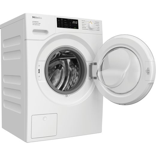 Miele W1 WSK363 WCS 10kg Washing Machine with 1400 rpm - White - Right perspective with door open shot